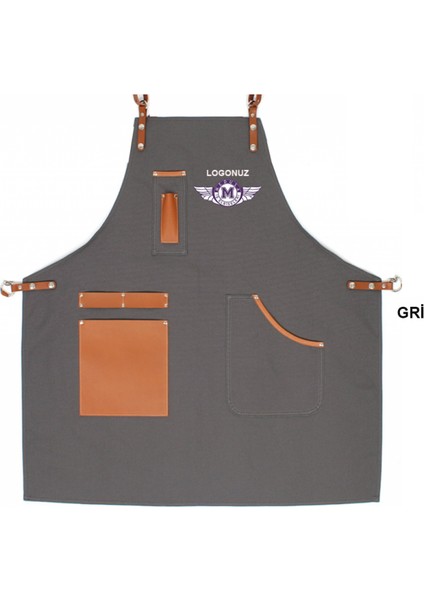 Nakışlı Belden Önlük Master Chef Barista Mutfak İş Önlüğü Garson Kuaför Tattoo Önlük Gri