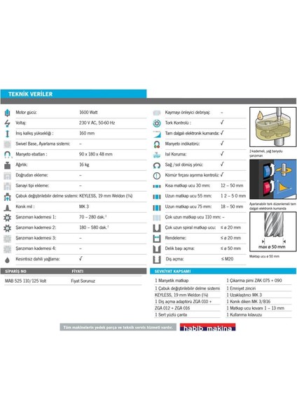 Mab 525 Mk3 2 Kademeli Profesyonel Manyetik Matkap 1600 W 50 mm