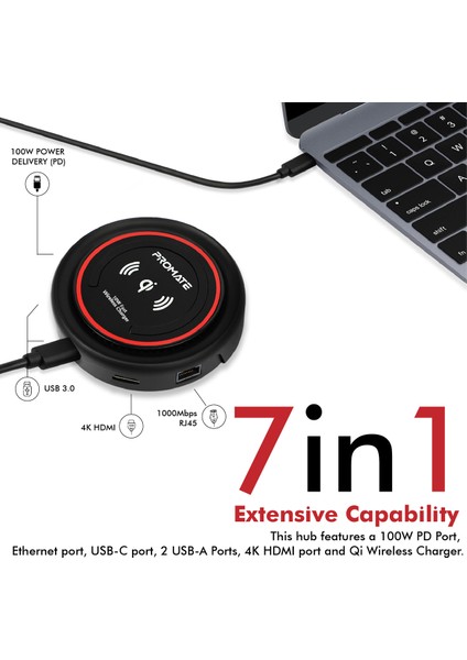 Centerhub Type-C Hub Dönüştürücü 11 i 1 arada 100W + Wireless Telefon Şarjlı