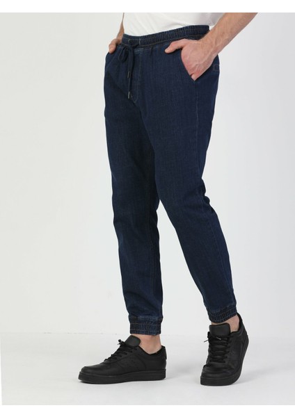 Colins 043 MARK Orta Bel Lastikli Jogger Fit Mavi Erkek Jean Pantolon