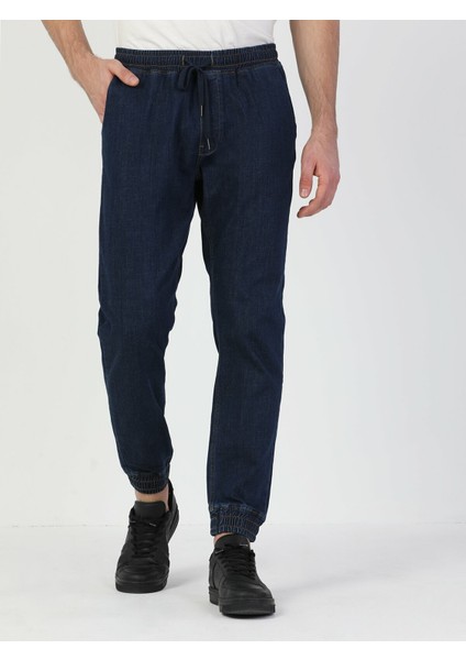 Colins 043 MARK Orta Bel Lastikli Jogger Fit Mavi Erkek Jean Pantolon