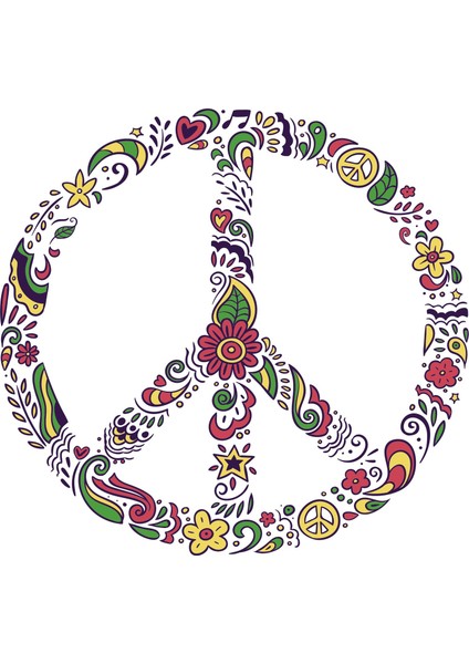 Çiçekli Peace Simge Logo Sticker 8 x 8 cm Renkli