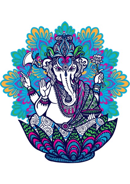 Ganesha Fil Sticker 10 x 11 cm Renkli