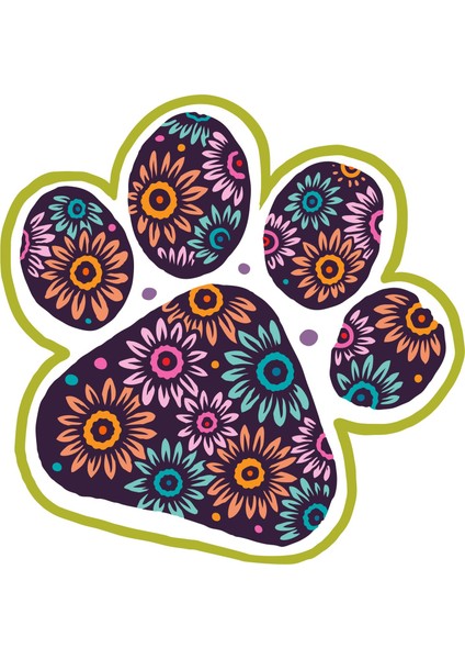 Kedi Ayak Izi Sticker 11 x 10,5 cm Renkli