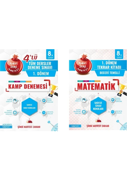 Nartest Yayınevi 8. Sınıf Matematik 1. Dönem Tekrar Kitabı ve Tüm Dersler 1. Dönem 4'lü Kamp Denemesi - 2 Kitap