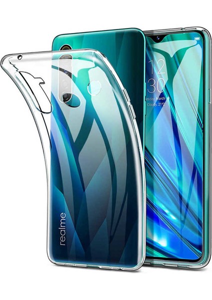 Realme 5i Kılıf Darbe Emici Süper Silikon Kılıf Şeffaf + Tam Kaplayan 5D Cam Ekran Koruyucu