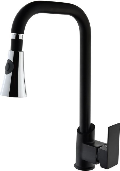 Viva Kare Uzun Siyah Çift Fonksiyonlu Evye Mutfak Bataryası