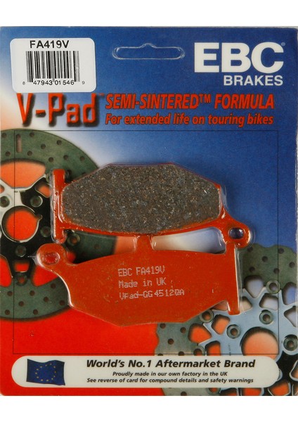 Yarı Sinterli Balata Fa419V Arka Suzukı Gsr 400 600 Gsx-R 600 750 1000 1300 Hayabusa Dl 1000 V-Strom 241
