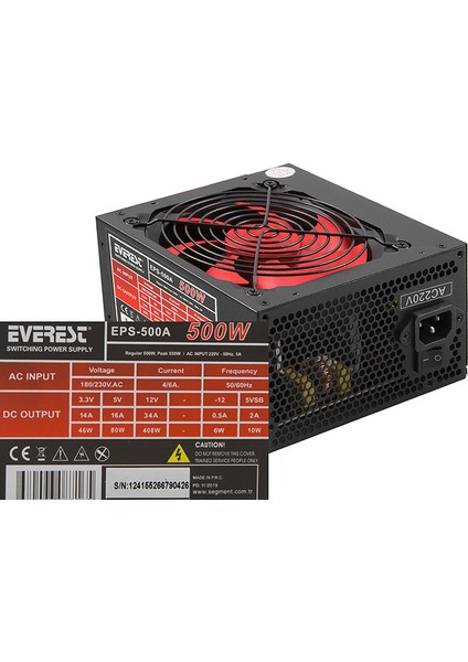 EPS-500A Real 500W 12 cm 4*Sata 12 cm Power Supply