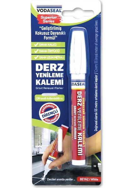 Süper Seri Hızlı Kuruyan Suya Dayanıklı Derz Kalemi Beyaz