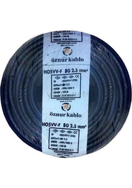 H05Vv-F 2 x 2,5 mm TTR Kablo Siyah Tam Bakır 5 m