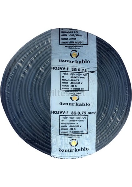 H05Vv-F 3 x 0,75 mm TTR Kablo Siyah Tam Bakır 5 m