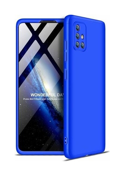 Samsung Galaxy A71 Kılıf Zore 360 Tam Koruma 3 Parça Ays Kapak Mavi