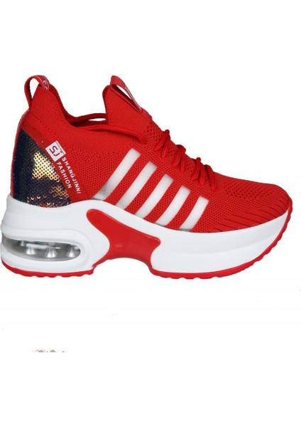 20Y308-7 Dolgu Topuk Kırmızı Kadın Sneakers