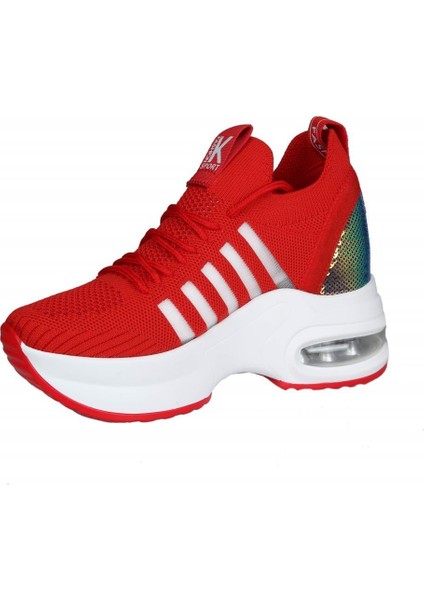 20Y308-7 Dolgu Topuk Kırmızı Kadın Sneakers fırsatları
