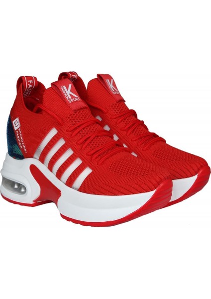 20Y308-7 Dolgu Topuk Kırmızı Kadın Sneakers indirimleri