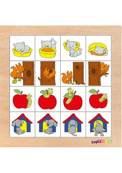 Aynı Hayvanları Farklı Pozisyonda Eşleştir Ahşap Puzzle