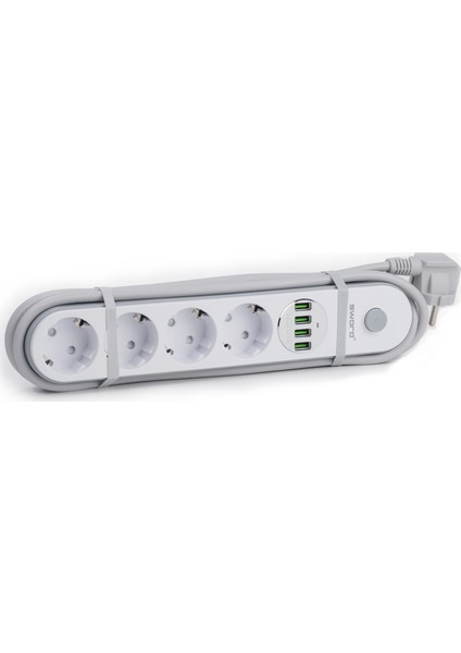 4 Prizli + 4 USB Girişli Uzatma Kablosu 2 M