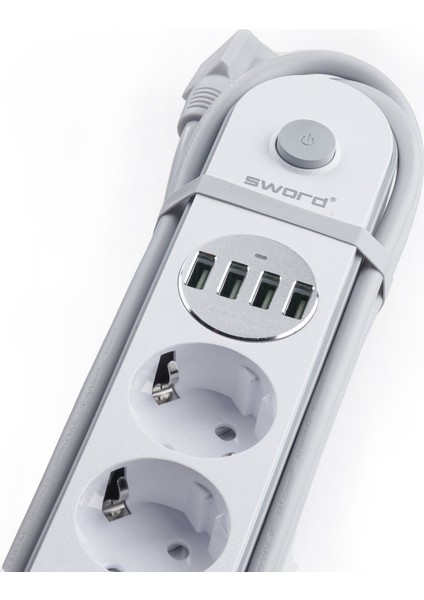 4 Prizli + 4 USB Girişli Uzatma Kablosu 2 M