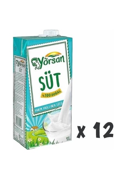 Süt Yarım Yağlı 12'li 1 lt