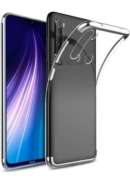 Tekno Grup Realme 5i Kılıf Dört Köşe Renkli Şeffaf Lazer Silikon Gümüş + Cam Ekran Koruyucu