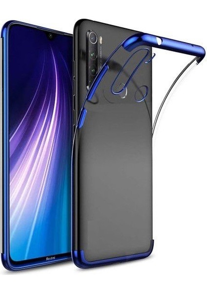 Tekno Grup Realme 5i Kılıf Dört Köşe Renkli Şeffaf Lazer Silikon Mavi + Tam Kaplayan 5D Cam Ekran Koruyucu