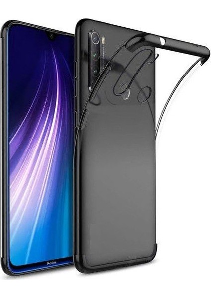 Tekno Grup Realme 5i Kılıf Dört Köşe Renkli Şeffaf Lazer Silikon Siyah + Nano Ekran Koruyucu