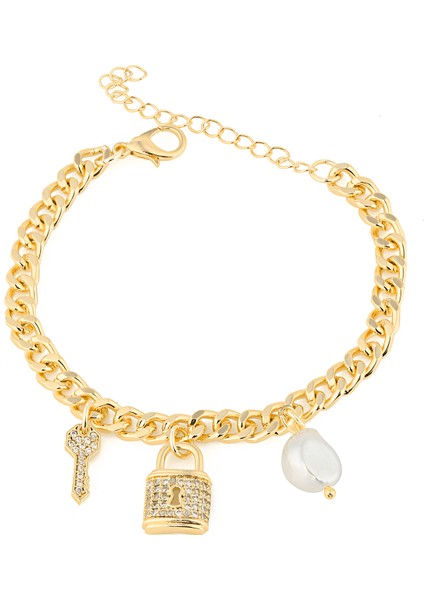 Kilit Modeli Zirkon Taşlı Bileklik