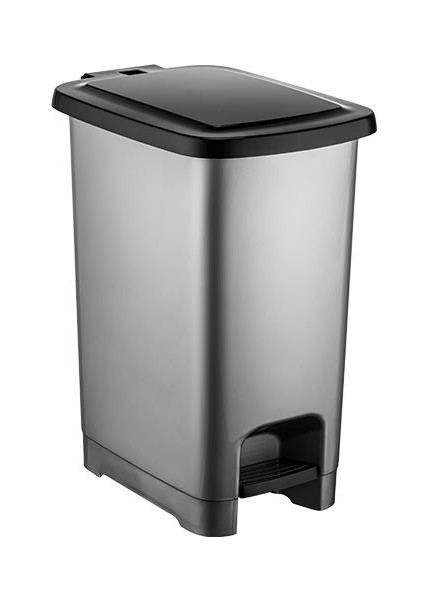 4281 Slim Pedallı Plastik Çöp Kovası Siyah Kapaklı 15 lt