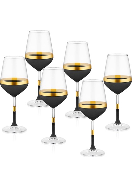 Glow Şarap Kadehi 6'lı Set Siyah & Gold