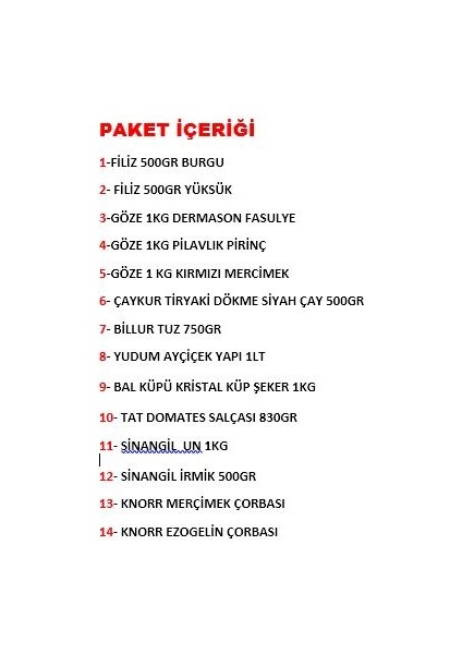 Ramazan Erzak Paketi Kumanya Kolisi 14 Parça No:2