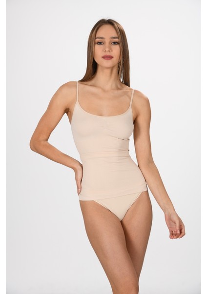 Ince Ip Askılı 1602 Örme Seamless Dikişsiz Soft Basic Kadın Korsajlı Atlet