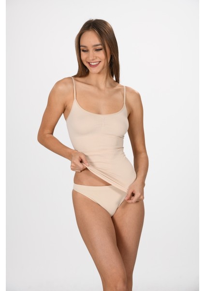 Ince Ip Askılı 1602 Örme Seamless Dikişsiz Soft Basic Kadın Korsajlı Atlet