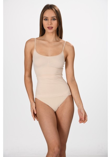 Ince Ip Askılı 1602 Örme Seamless Dikişsiz Soft Basic Kadın Korsajlı Atlet