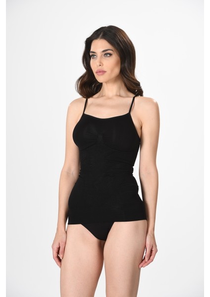 Ince Ip Askılı 16888 Örme Seamless Dikişsiz Soft Basic Kadın Parlak Korsajlı Korse Atlet