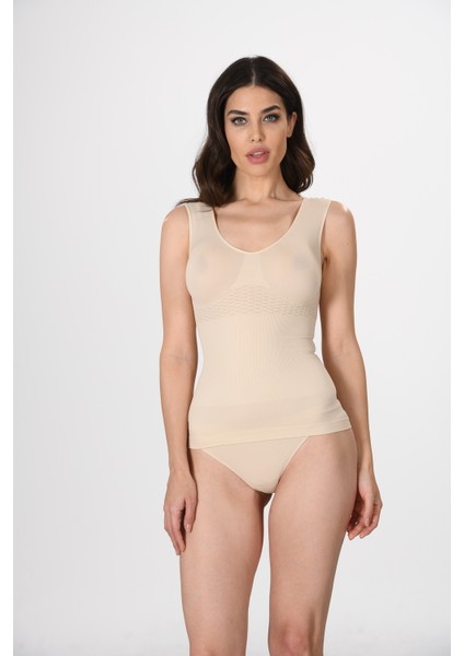 Kalın Askılı 1644 V Yaka Örme Seamless Dikişsiz Soft Basic Kadın Korsajlı Atlet