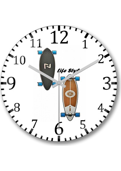 Longboard Life Style Duvar Saati Bombeli Gercek Cam