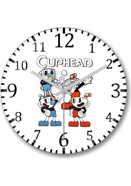 Cuphead Three Duvar Saati Bombeli Gercek Cam