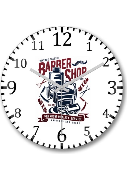 Barber Shop Duvar Saati Bombeli Gercek Cam