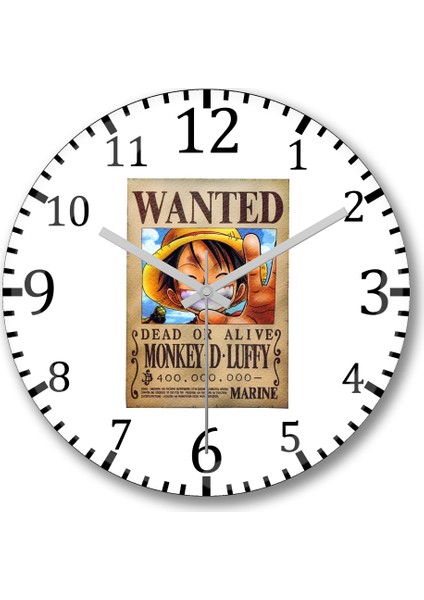 One Piece Wanted Luffy Duvar Saati Bombeli Gercek Cam