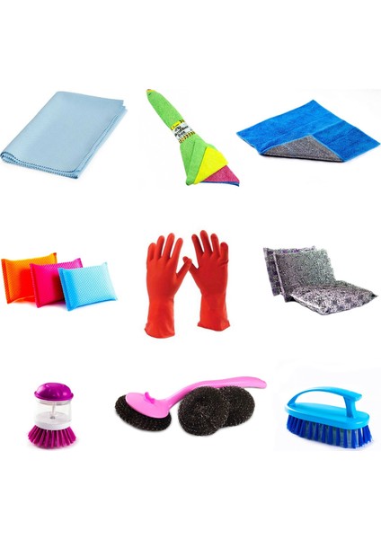 Mutfak Ev Temizlik Seti 18 Parça Mikrofiber Bez Eldiven Bulaşık Fırça Sünger