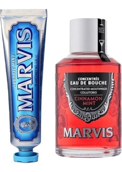 Cinnamont Mint Ağız Gargarası Tarçın 120 ml + Aquatic Mint Diş Macunu 85 ml