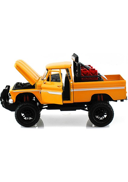 1966 Chevrolet C10 Fleetside Pickup Truck Off Road Yellow 1/24 Model Araba