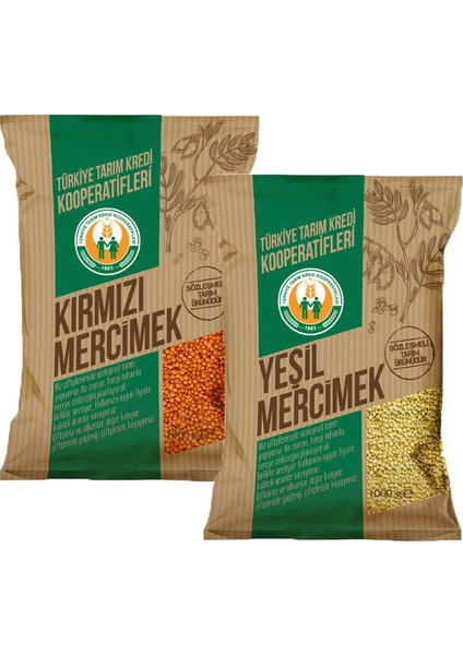 Tarım Kredi Mercimek Paketi 1 Kg Kırmızı 1 Kg Yeşil Mercimek