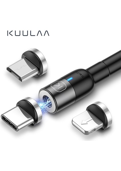 Kuulaa Magnetic-Mıknatıslı Lightning + Type-C + Micro USB USB Şarj Kablosu 3 Başlık AL-32051