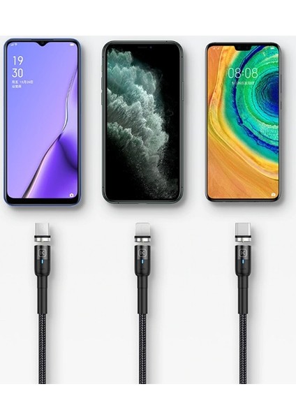 Kuulaa Magnetic-Mıknatıslı Lightning + Type-C + Micro USB USB Şarj Kablosu 3 Başlık AL-32051