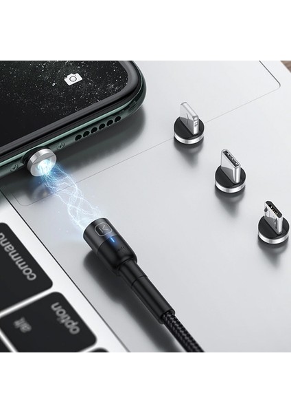 Kuulaa Magnetic-Mıknatıslı Lightning + Type-C + Micro USB USB Şarj Kablosu 3 Başlık AL-32051