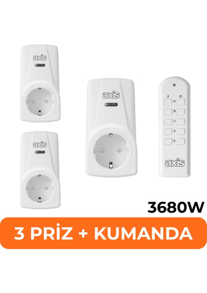 Üçlü Uzaktan Kumandalı Priz Set 3680 W