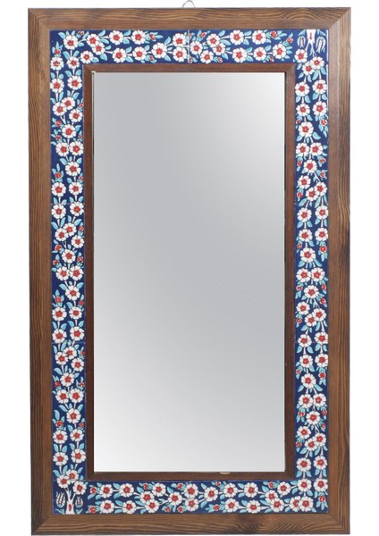 Otantik Çini Kobalt Zemin Hayat Ağacı Desen Dekoratif Ayna 50 x 70 cm