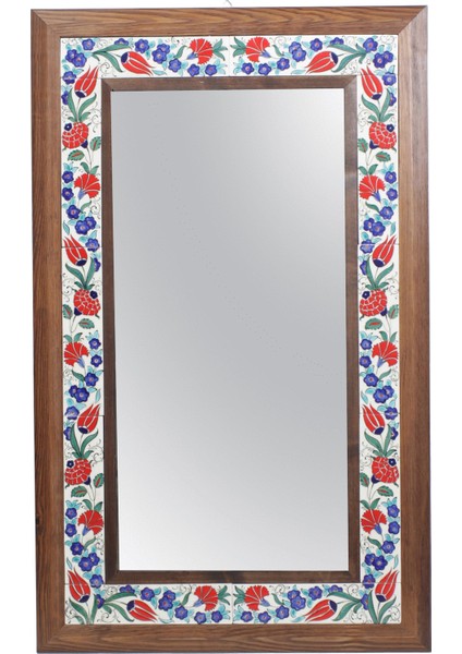 Otantik Çini Karanfil Lale Nar Çiçeği Desen Dekoratif Ayna 50 x 70 cm